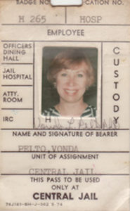 Vonda Pelto's employee badge for work at Los Angeles Men's Central Jail from 1981-85.
