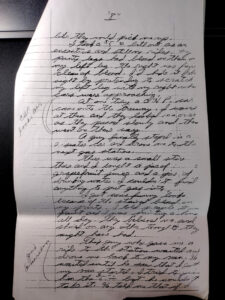 Photocopie of one of the pages of Freeway Killer Bill Bonin's murder confession stories, written shortly after his final arrest and before his first trial. 