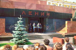 Changing of the Guard at Lenin's Tomb in Red Square in July 1992 during the Round the World & Across Russia flight, documented in Michael B. Butler's new book. 